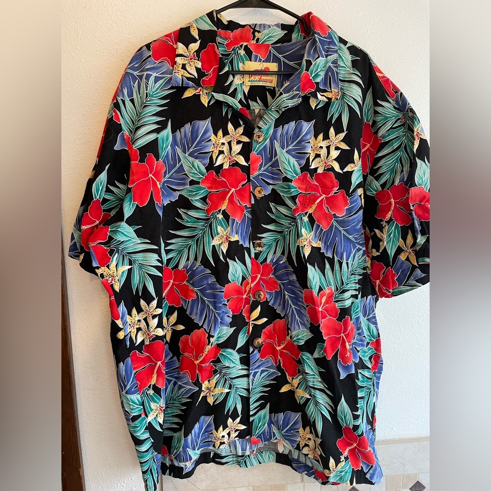 Vintage Paradise On A Hanger Size XXL Hawaiian Shirt Tropical Floral Black